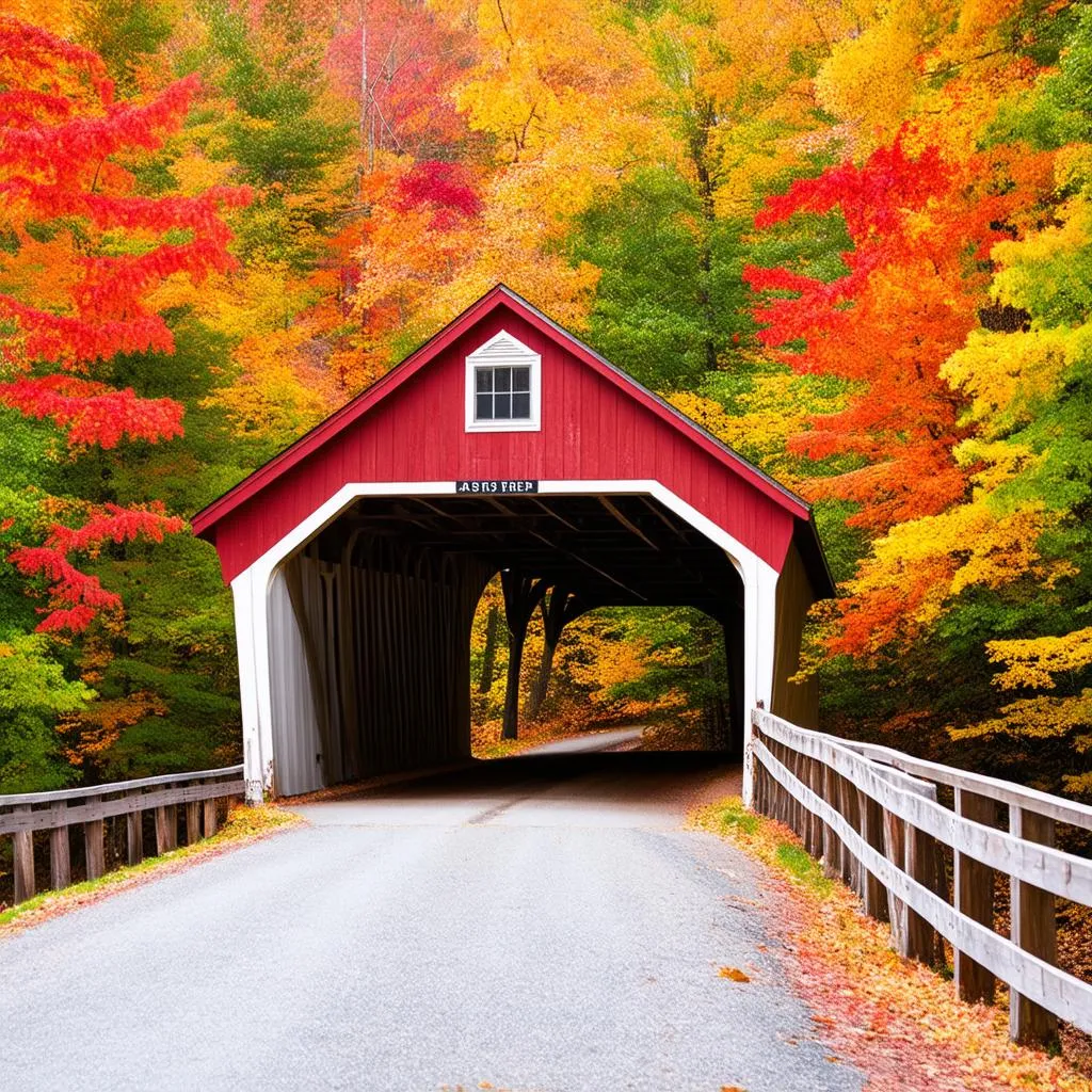 Covered bridge in autumn